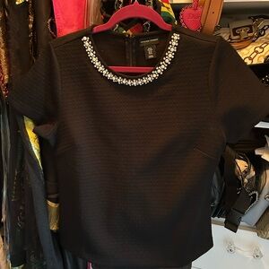 Adrienne Vittadini Black Top with Beaded Neckline